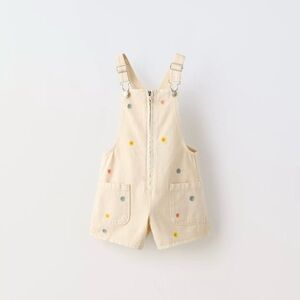 Zara Cream Overalls with Colorful Embroidery